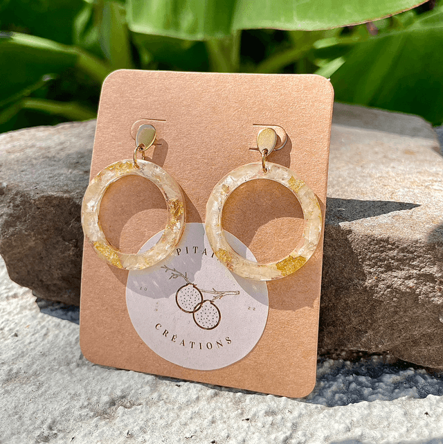 Boucles Papaye - blanches et or 